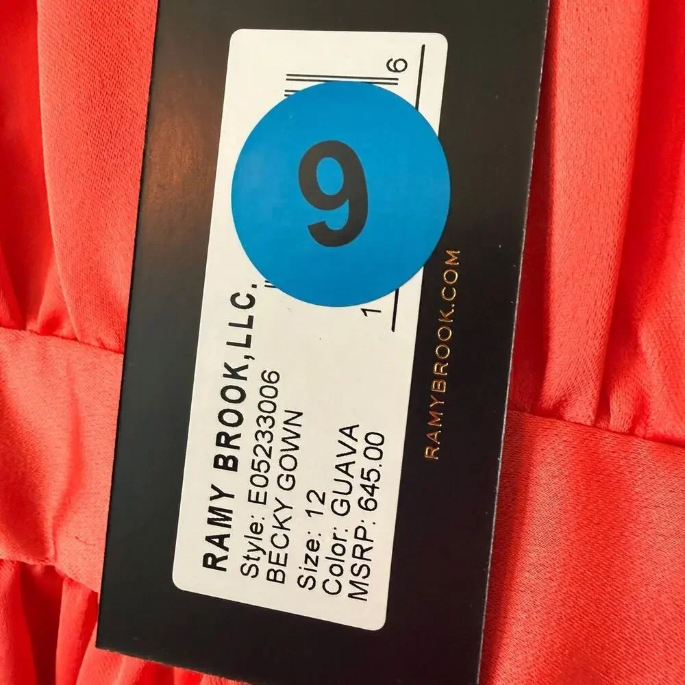 Ramy Brook Maxi Dress Size 12 Guava Coral Pink Satin Corset Plunge Neck Dress